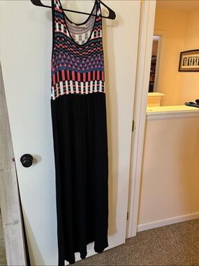 Black Maxi Dress with Multicolor Patterned Bodice